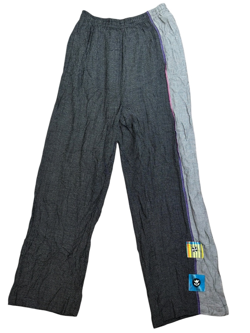 Vintage Faith Streetwear Contrast Patchwork Checkered Wide Leg Lounge Pants Grey